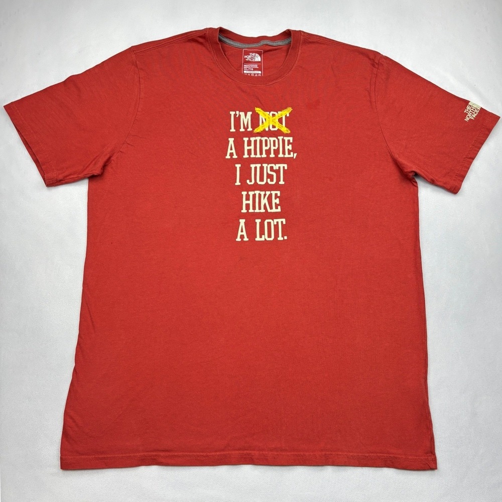 The North Face Shirt Mens XL Rust Red Im Not A Hippie I Just Hike A Lot Graphic